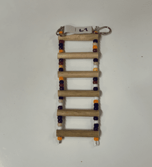 A Tiny Ladder with colorful beads on it.